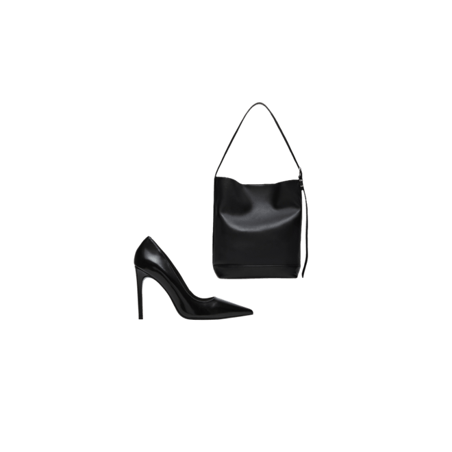 NOIR Black Leather Pointed-Toe Stiletto Pump Women's Heels