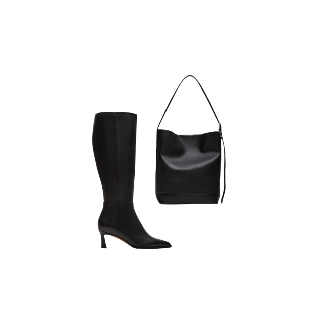 LUCID Black Leather Women's Pointed Toe Kitten Heel Boot
