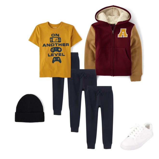 6th bundle featuring 4 items which compliment Boys Varsity Fleece Sherpa Lined Zip Up Hoodie