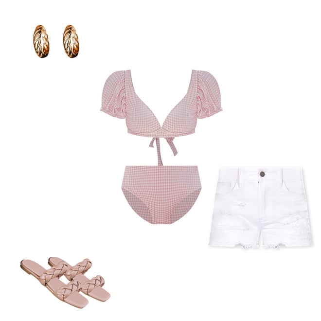 Palma High Waisted Smocked Bikini Bottoms - Lilac Gingham – Pretty Lavish