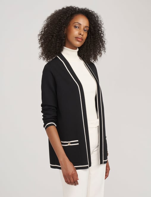 Petite Open-Front Cardigan with Contrast Tipping | Anne Klein