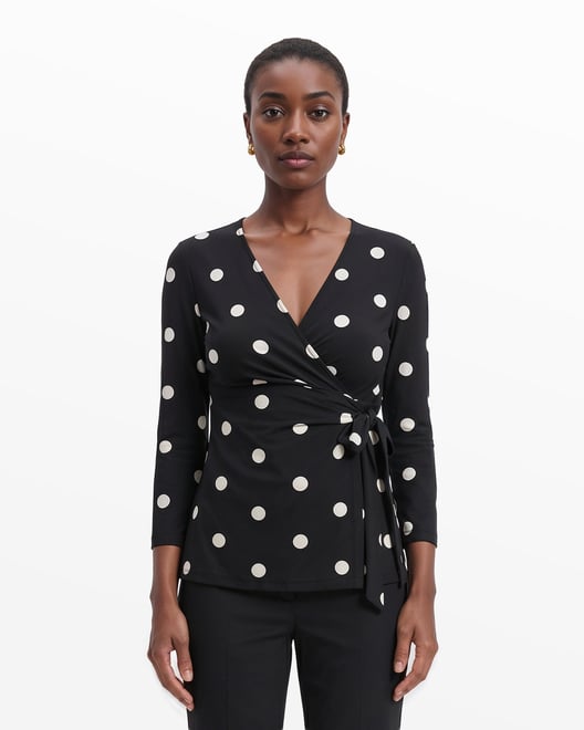 希少✨ Y's ワイズ DOT PRINT DRAPED TANK TOP M Printed Faux Wrap Top in Polka Dot | Anne Klein