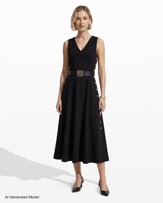 button flare dress Plus Size Alizee Pearl Button Flare Dress- Black 2X / Black at Curvy Sense