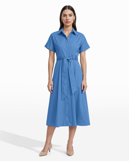 blue button up dress with collar Royal blue linen dress with stand up collar – GUNTINA