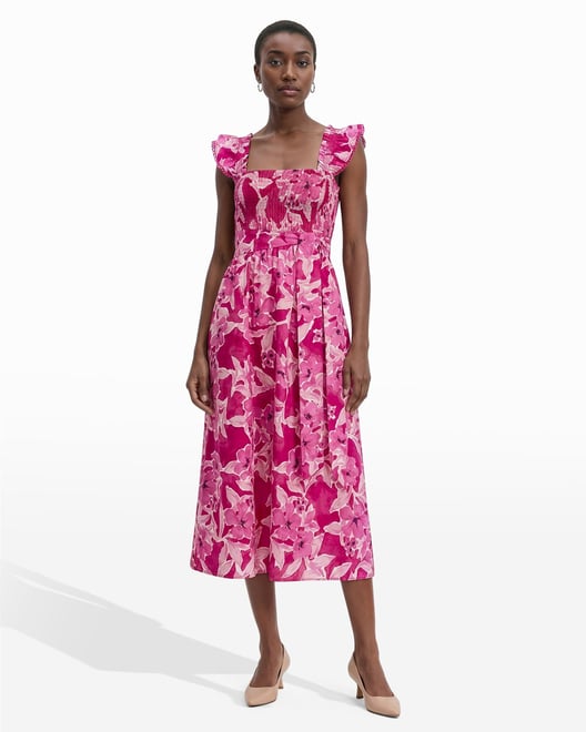 Anne Klein Women's Smocked Ruffle Midi Dress - PINK - Casual dresses