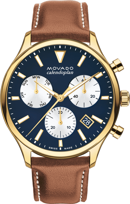 Movado Men s Heritage Calendoplan Swiss Quartz Chronograph Cognac Genuine Leather Strap Watch 43mm Macy s