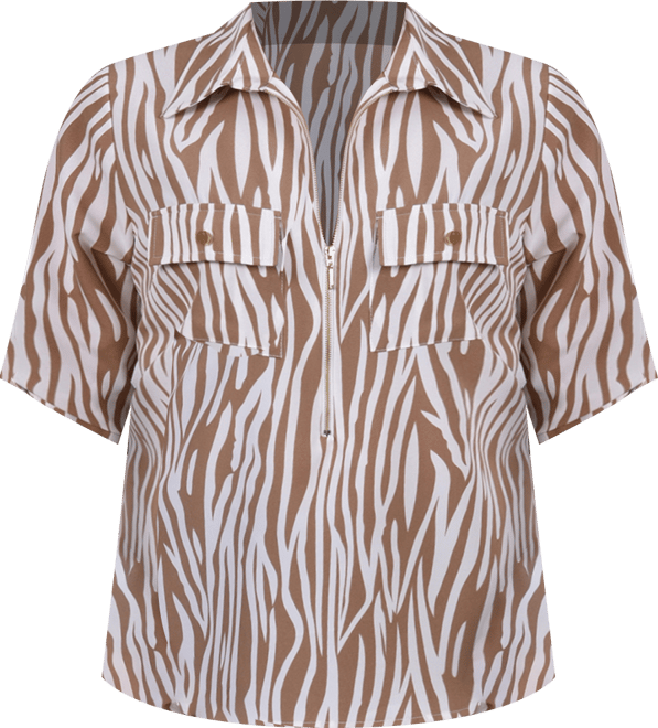 Plus Size Roll Tab Sleeve Zip Front Top