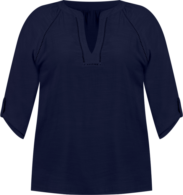 Plus Size Raglan Sleeve Split Neck Blouse