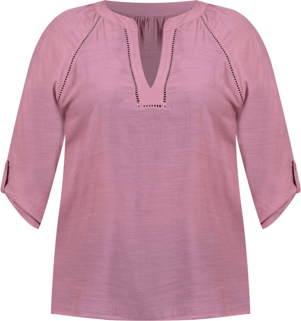Plus Size Raglan Sleeve Split Neck Blouse