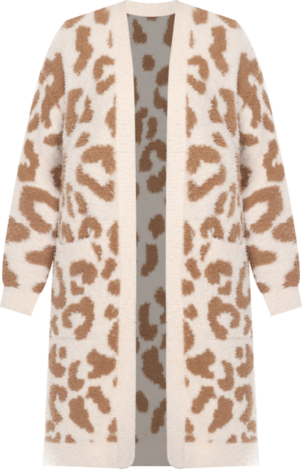 Women's Leopard Print Open Front Sherpa Cardigan