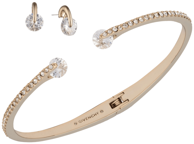 2-Pc. Set Color Floating Stone & Crystal Cuff Bangle Bracelet & Matching Stud Earrings