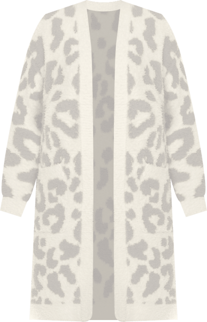 Women's Leopard Print Open Front Sherpa Cardigan