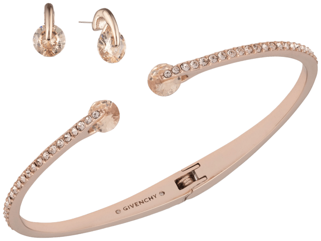 2-Pc. Set Color Floating Stone & Crystal Cuff Bangle Bracelet & Matching Stud Earrings