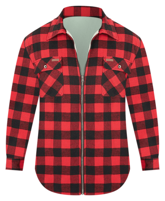 Plaid Flannel Hoodie Jacket Men Full Quilted Lined Shirt Pocket Zip-Up  Button _A