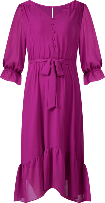 Women's 3/4 Sleeve V-Neck Flounced Dress