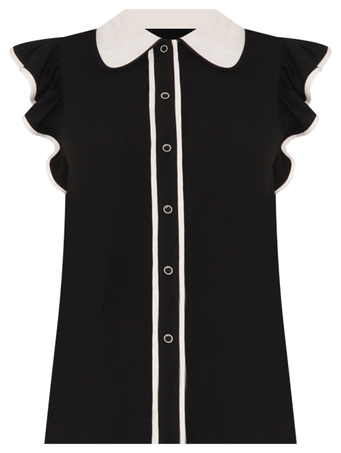 Women's Contrast Trimmed Flutter Sleeve Blouse