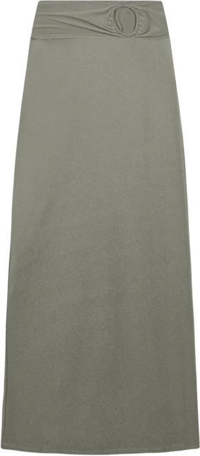 Women's Maxi A-Line Skirt with Front Faux Belt and Ring Detail