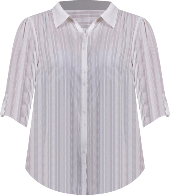 Plus Size 3/4 Roll Tab Sleeve Cotton Blouse