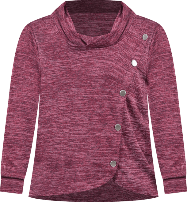 Plus Size Long Sleeve Overlapping Cowl Neck Top