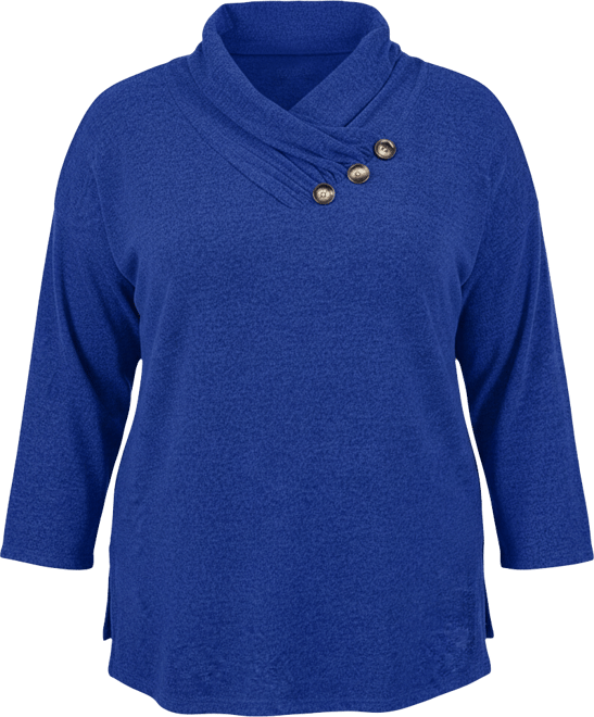 Plus Size 3/4 Sleeve Crossover Cowl Neck Top