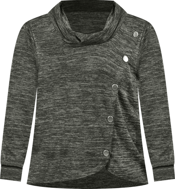 Plus Size Long Sleeve Overlapping Cowl Neck Top