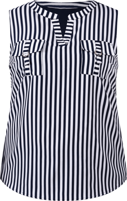 Plus Size Sleeveless Y-neck Combo Blouse