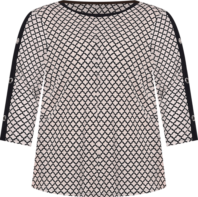 Plus Size 3/4 Sleeve Top with Combo Bands and Grommets