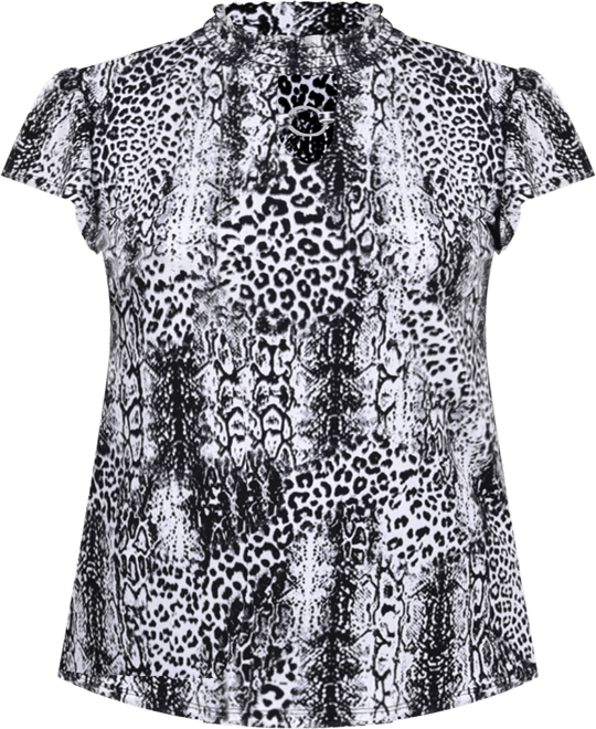 Plus Size Short Flutter Sleeve Mock Neck Top