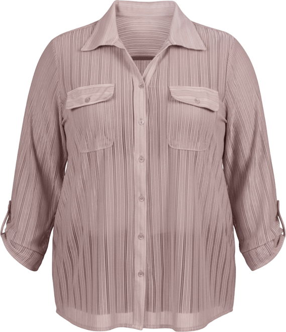 Plus Size Long Roll Tab Sleeve Burnout Knit Top