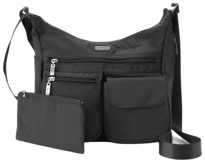 Utility Nylon Crossbody Bag w/ Magnetic Buckle | Black / Creme White