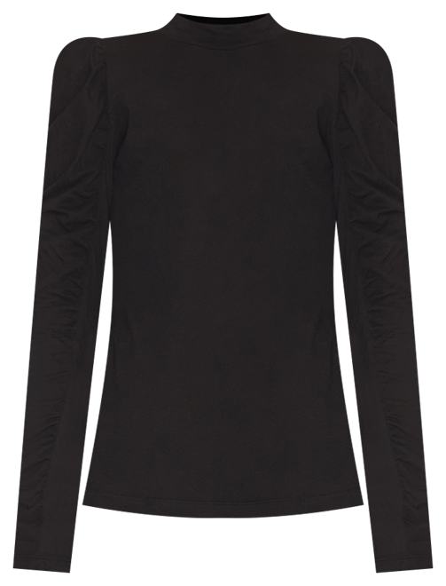Shirred Sleeve Turtleneck Top