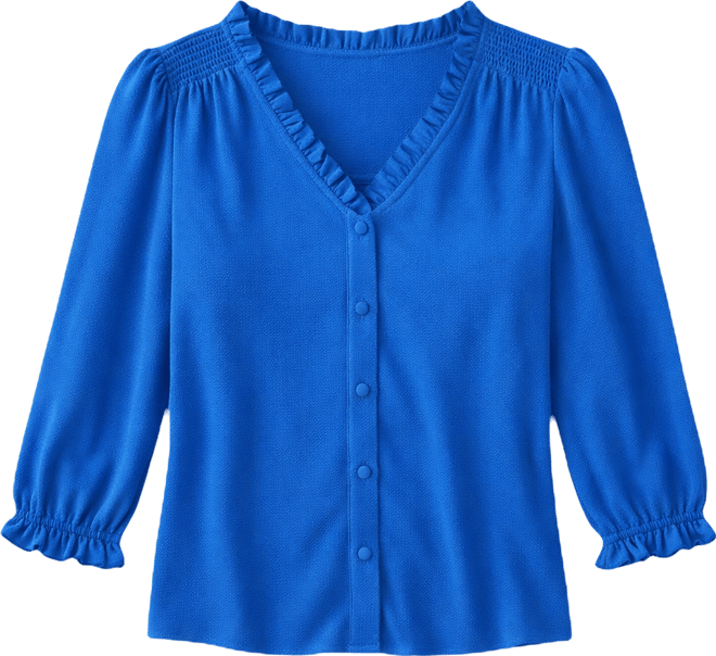 Women's Ruffled Button-Front 3/4-Sleeve Blouse