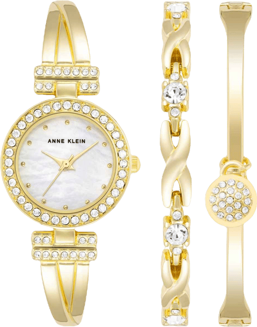 Women's Gold-Tone Alloy Bangle with Crystals Fashion Watch 24mm and Bracelet Set