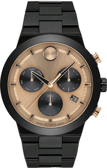 Men's Bold Fusion Swiss Quartz Chronograph Ionic Plated Black Steel Bracelet Watch 44mm