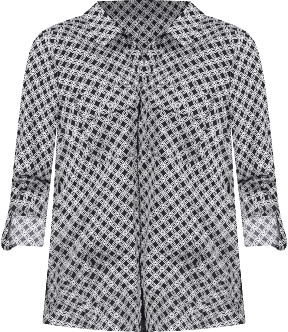 Petite 3/4 Sleeve Roll Tab Notch Collar Blouse