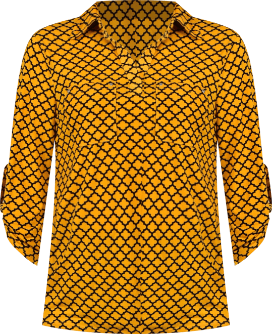 Petite 3/4 Ruched Sleeve Studded Y-neck Top