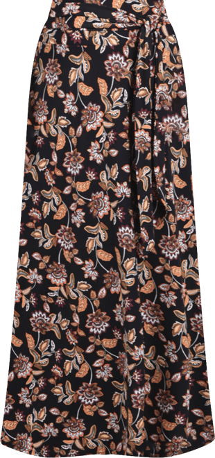 Petite Printed Maxi Skirt with Sash Waist Tie