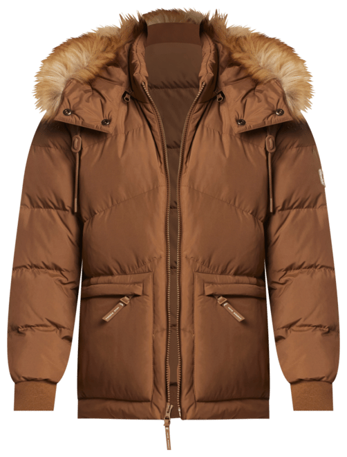 Men's Down Bomber with Faux Fur Trim and Removable Hood