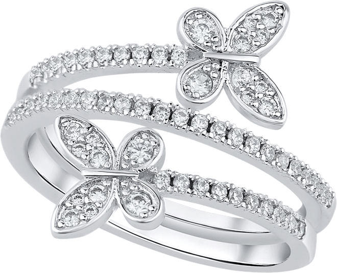 Cubic Zirconia (0.85 ct.t.w.) Pave Bypass Butterfly Ring in Fine Silver Plated