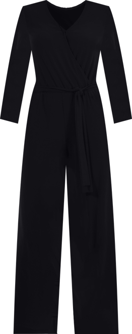 Petite Short 3/4 Sleeve Belted Wide Leg Jumpsuit