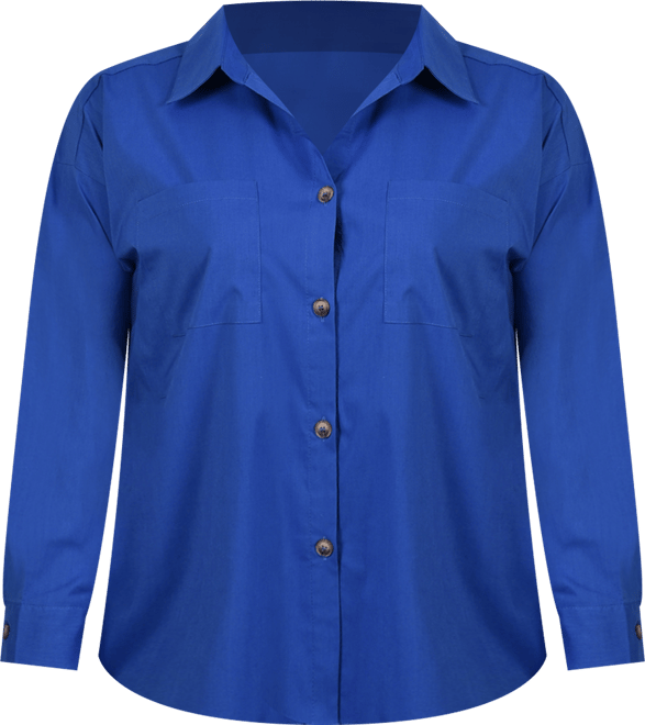 Petite Long Sleeve Blouse with Chest Pockets