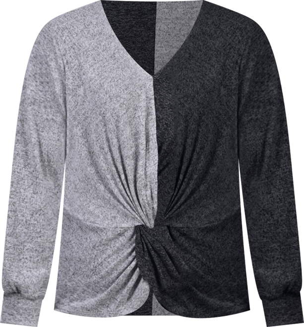 Petite Long Sleeve Twist Front Colorblocked Top