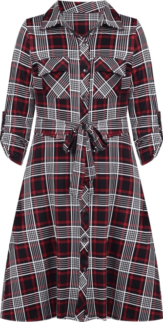 Petite 3/4 Sleeve Roll Tab Shirtdress