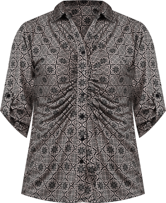 Petite 3/4 Roll Tab Rouched-Front Top