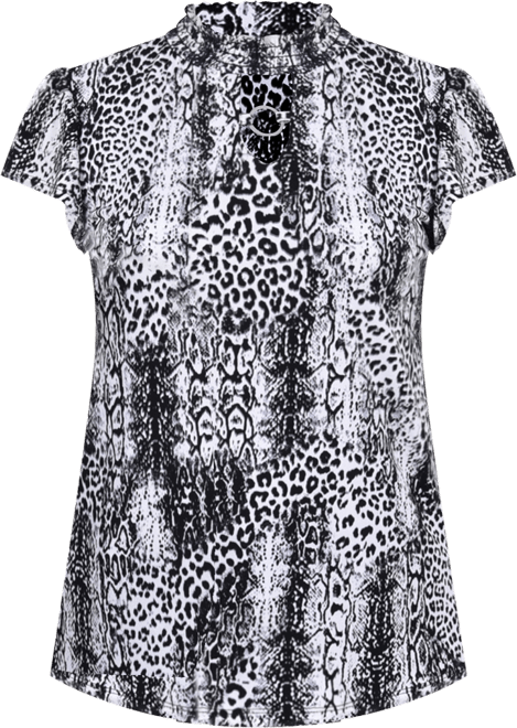 Petite Short Flutter Sleeve Mock Neck Top