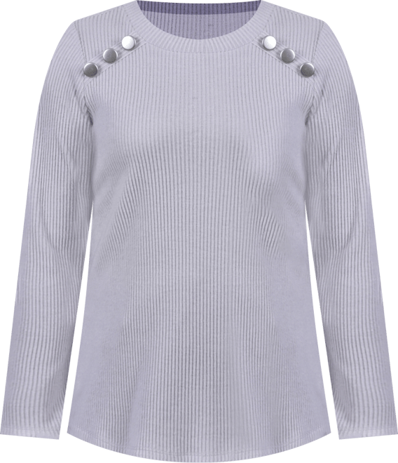Petite Long Sleeve Ribbed Button Detail Top