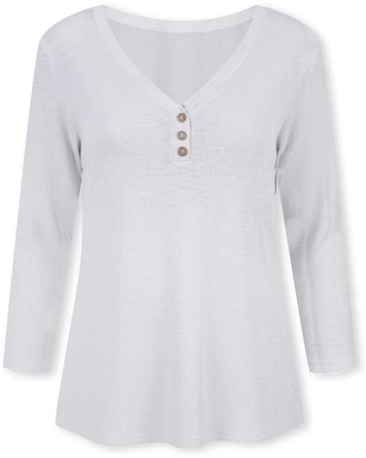 Petite Long Sleeve Ribbed Henley Top