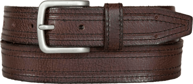 Men's Antique-Like Leather Belt with Darker Stitching Detail