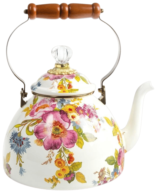 MacKenzie-Childs  Black Flower Market 2 Quart Tea Kettle