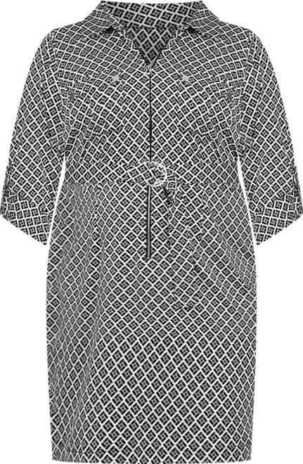 Plus Size Belted Roll Tab Zip Front Shirtdress